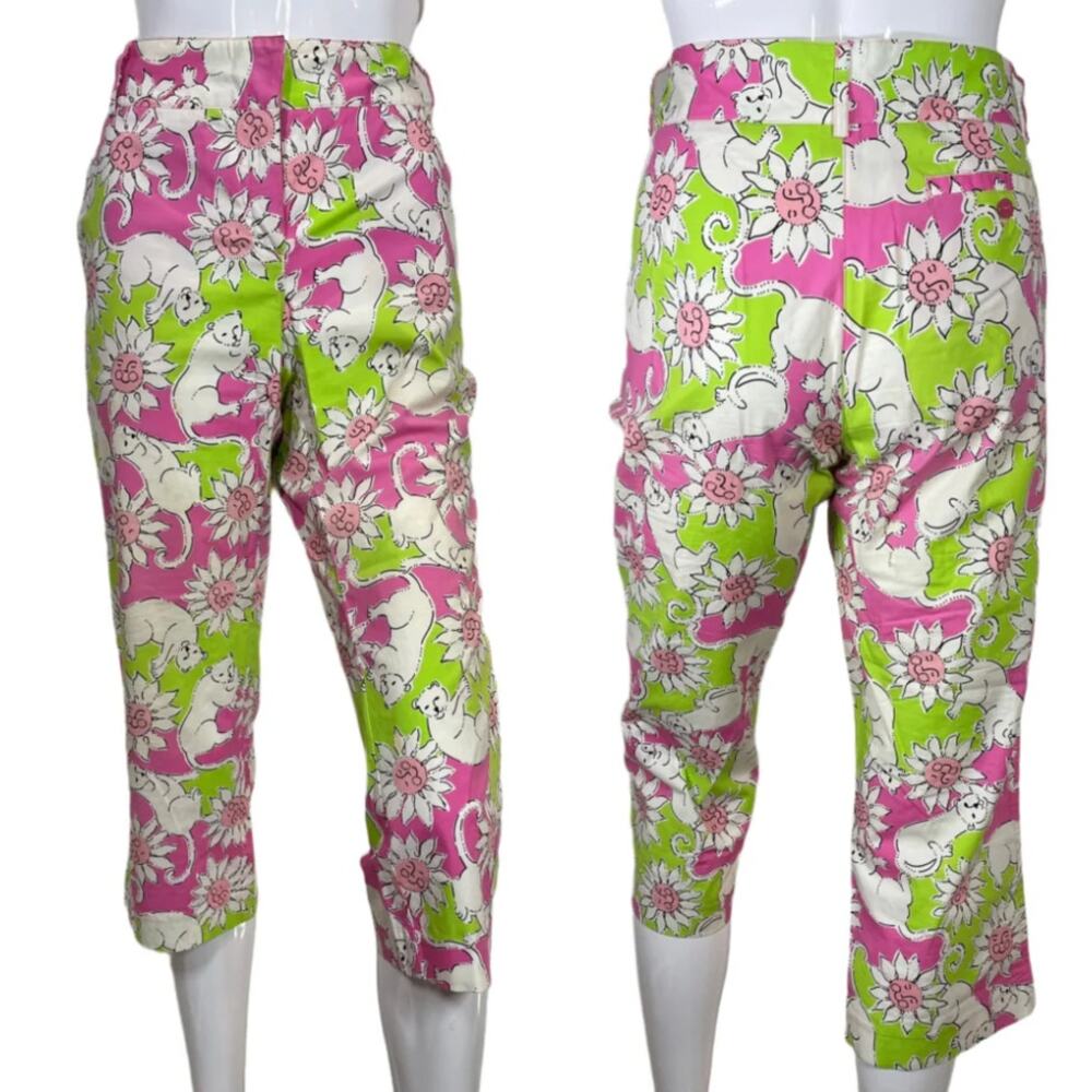 Lilly Pulitzer Pants‎ Womens Sz 10 Vintage Lion Flower Print Capri Crop Y2K 90s